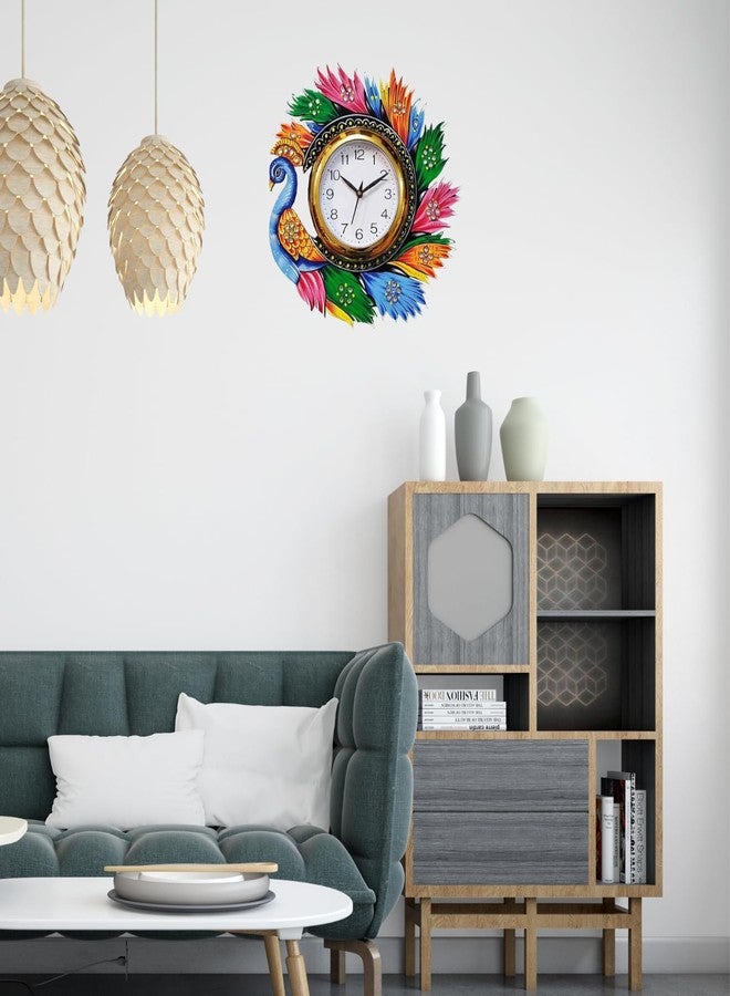 APS ART PLUS STORE متجر APS ART PLUS ساعة حائط خشبية بتصميم طاووس، ساعة حائط خشبية أنيقة وعصرية لتزيين جدران المنزل والمكتب - Image 3
